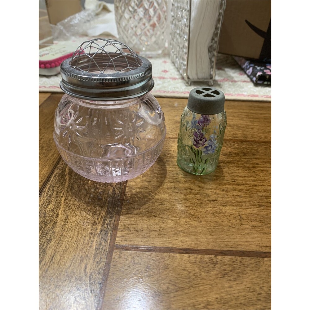 vintage mini mason jars and painted & pink , flower arrangements jar